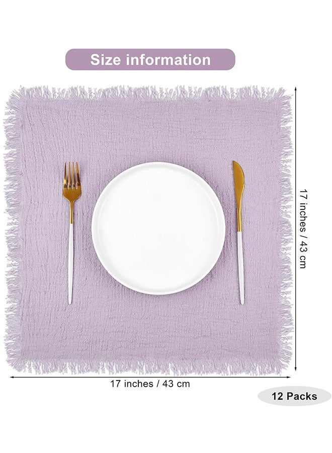 هاهاهاي 12 قطعة منديل قماش قطني، منديل قماش مصنوع يدويًا مع أهداب، منديل قماش ناعم مربع مربع ناعم بأهداب 17 × 17 بوصة للعشاء والحفلات وحفلات الزفاف، أرجواني خزامي - Image 2