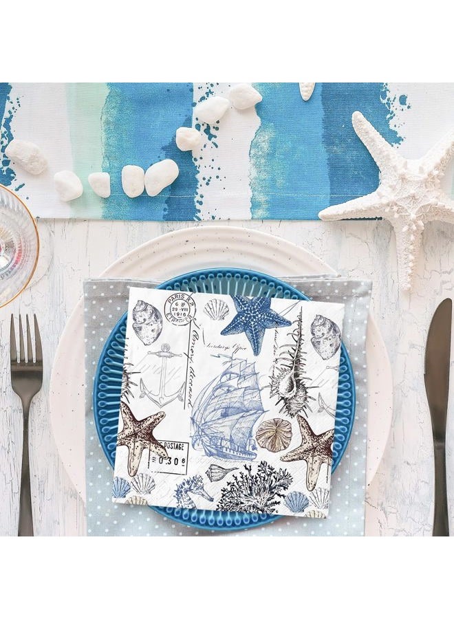 JarThenaAMCS 100Pcs Ocean Paper Napkins Sea Shell Starfish Disposable Napkins Nautical Coastal Decorative Luncheon Dinner Napkins for Summer Wedding Birthday Party Supplies Table Decor - Image 4