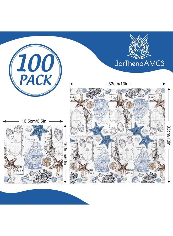 JarThenaAMCS 100Pcs Ocean Paper Napkins Sea Shell Starfish Disposable Napkins Nautical Coastal Decorative Luncheon Dinner Napkins for Summer Wedding Birthday Party Supplies Table Decor - Image 2