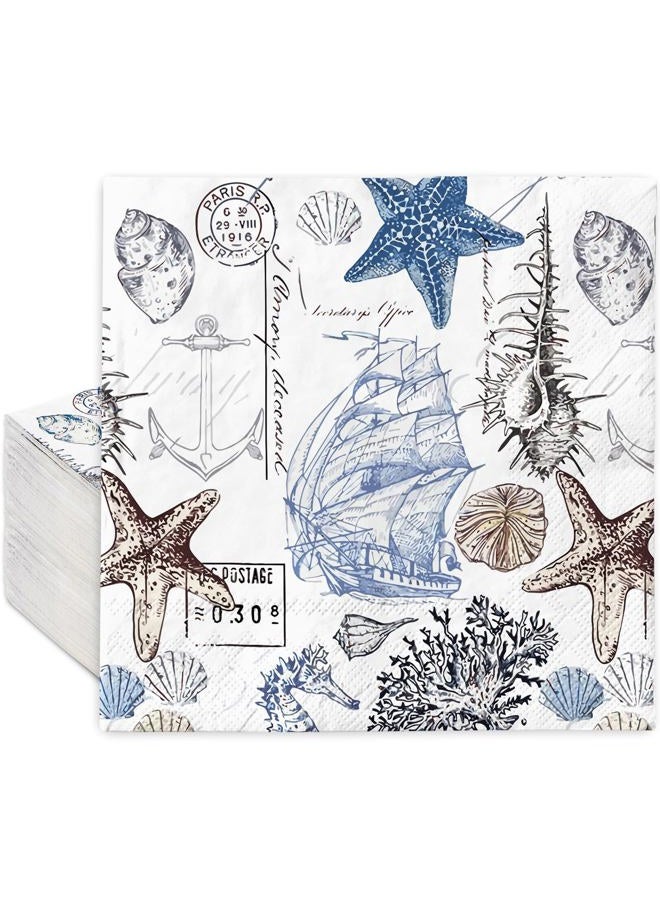 JarThenaAMCS 100Pcs Ocean Paper Napkins Sea Shell Starfish Disposable Napkins Nautical Coastal Decorative Luncheon Dinner Napkins for Summer Wedding Birthday Party Supplies Table Decor - Image 1