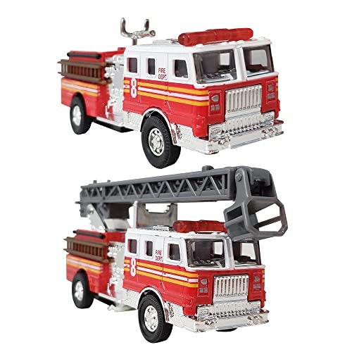 ArtCreativity 55 Inch Fire Truck Toys Set of 2 Pull Back Firetruck Toys 35 Years Old Boys and Girls Includes Metal Ladder Truck and Fire Engine Best Birthday Gift for Toddlers and Kids - Image 1