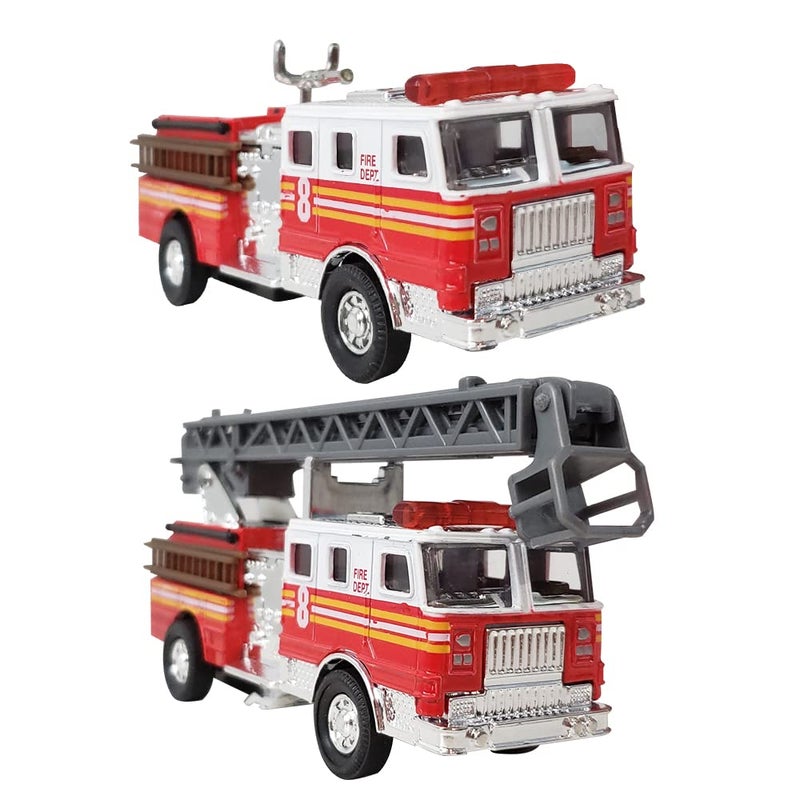 ArtCreativity 55 Inch Fire Truck Toys Set of 2 Pull Back Firetruck Toys 35 Years Old Boys and Girls Includes Metal Ladder Truck and Fire Engine Best Birthday Gift for Toddlers and Kids - Image 3