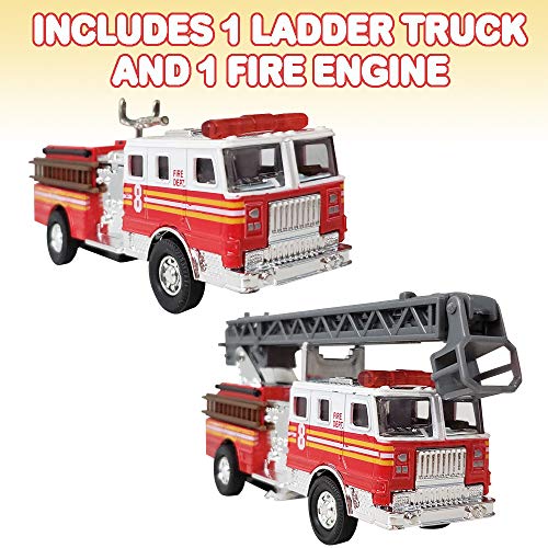 ArtCreativity 55 Inch Fire Truck Toys Set of 2 Pull Back Firetruck Toys 35 Years Old Boys and Girls Includes Metal Ladder Truck and Fire Engine Best Birthday Gift for Toddlers and Kids - Image 5