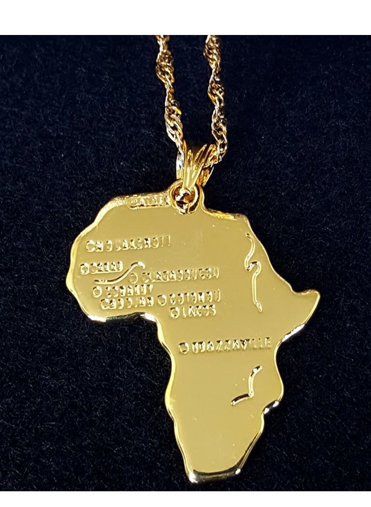 Africa Map Pendant and Letter Carved Design Map of Africa Shaped 18k Gold Plated Necklace, African gift for her, UNISEX African Pendant Gift - Image 2