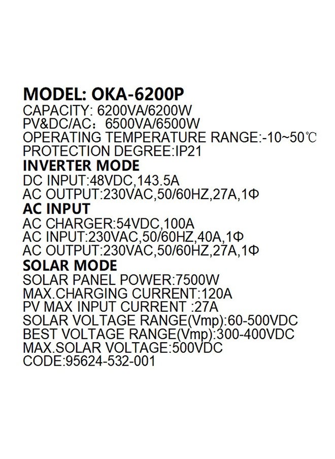 OKA Oka Power Inverter to operate home appliances in case of power outage or solar energy 6200VA – 6200W / Model Oka–6200P  - Image 3