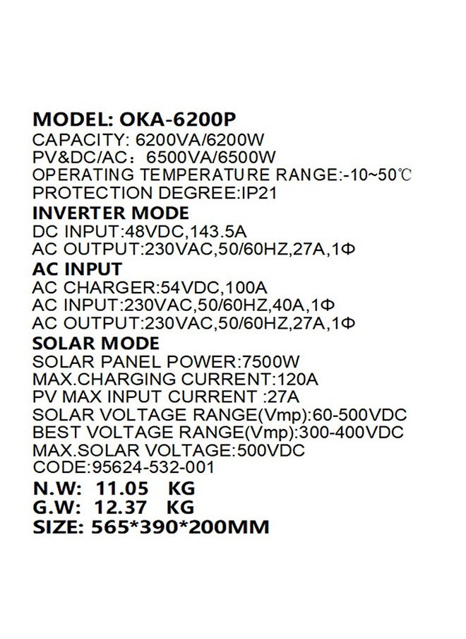 OKA Oka Power Inverter to operate home appliances in case of power outage or solar energy 6200VA – 6200W / Model Oka–6200P  - Image 4