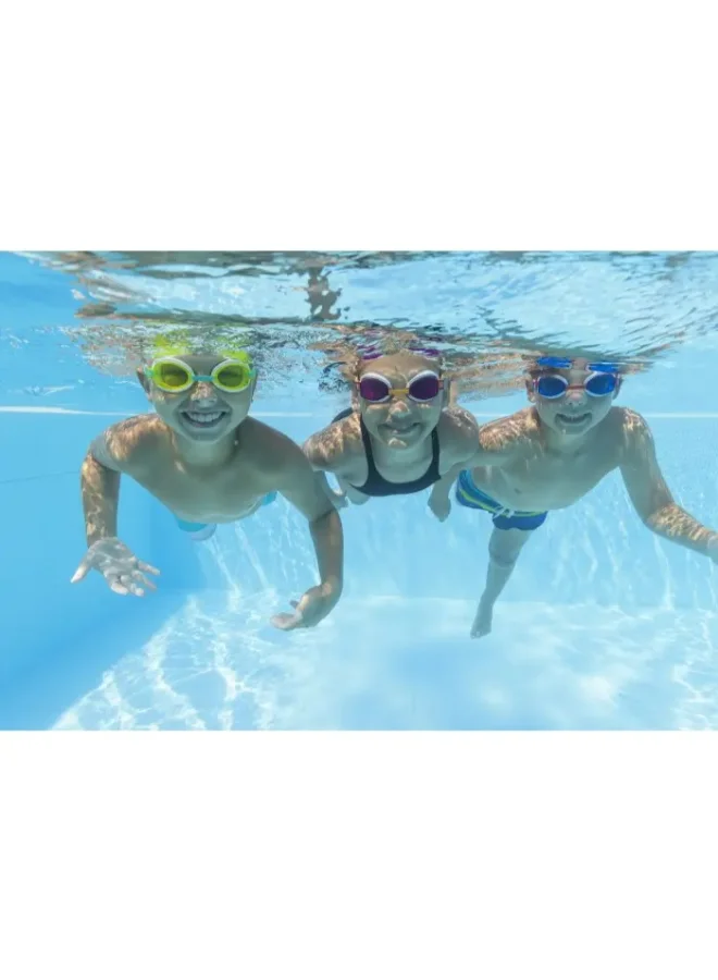 Bestway Bestway Aqua Burst Essential Swimming Goggles, UV Protection, Anti-Fog Polycarbonate Lenses, Adjustable Silicone Strap, Leak-Resistant Swim Goggles for Kids Ages 7+, Assorted Colors