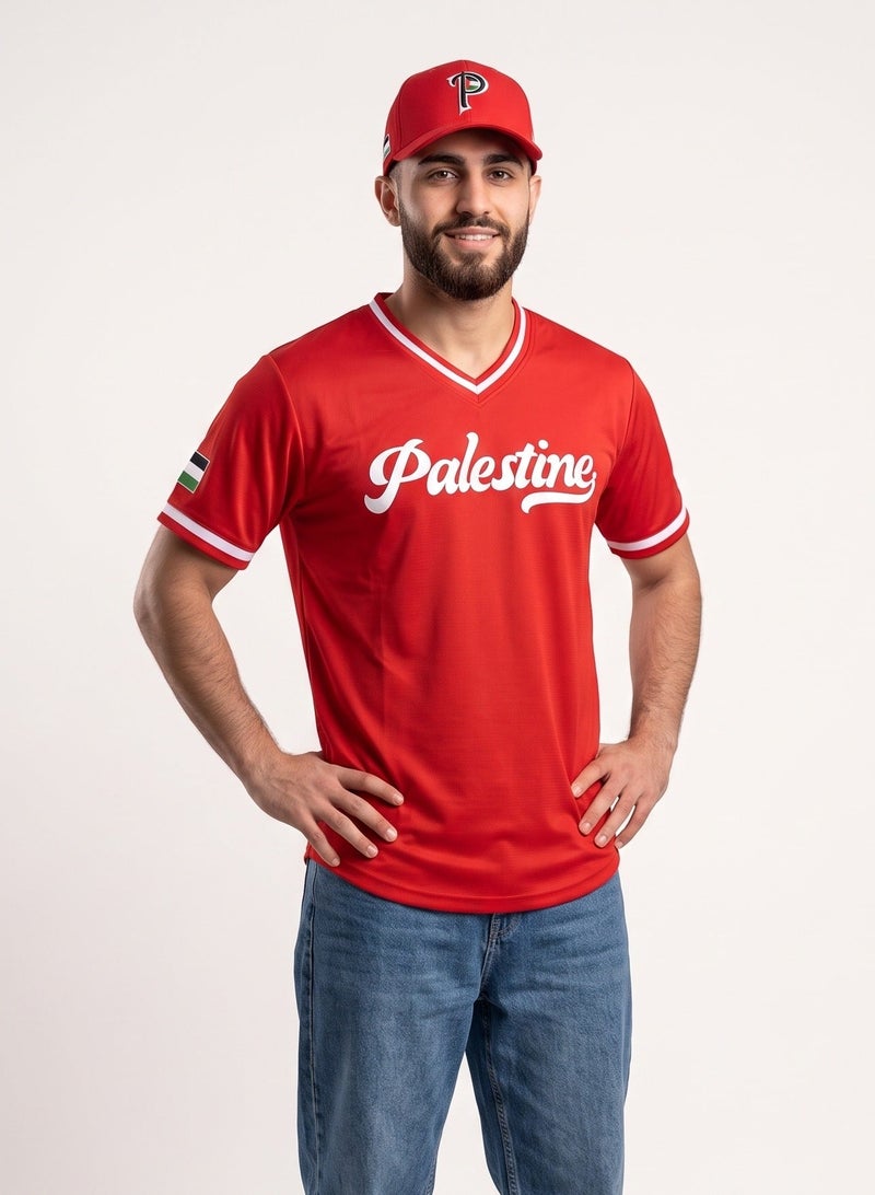 البيسبول يونايتد قميص فلسطين الوطني للبيسبول للرجال بياقة على شكل حرف - Image 1