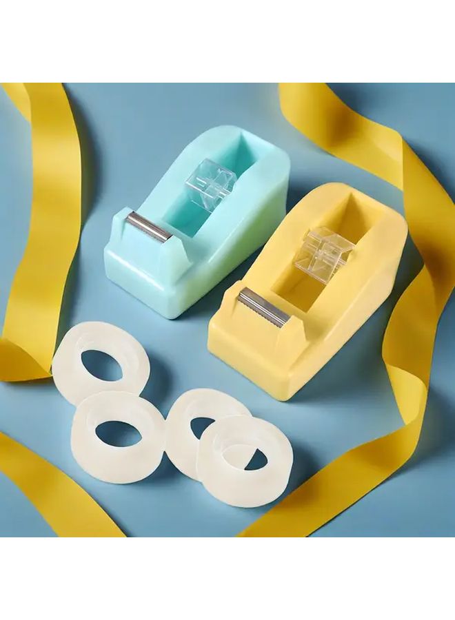 Yellow Blue Tape Dispenser With Two Rolls And Replacement Invisible Tape For Office Desk - Image 1