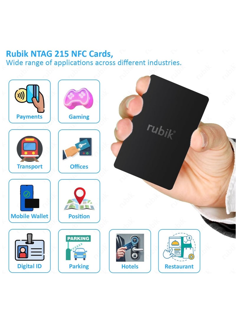 Rubik NFC NTAG215 PVC Cards, 504 Bytes Programmable Memory, NFC 215 Chip Business Cards Compatible with NFC Enabled Devices - Black (50)  - Image 2