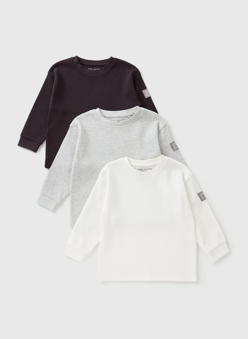 Matalan 3 Pack Multicolour Waffle Long Sleeve Tops