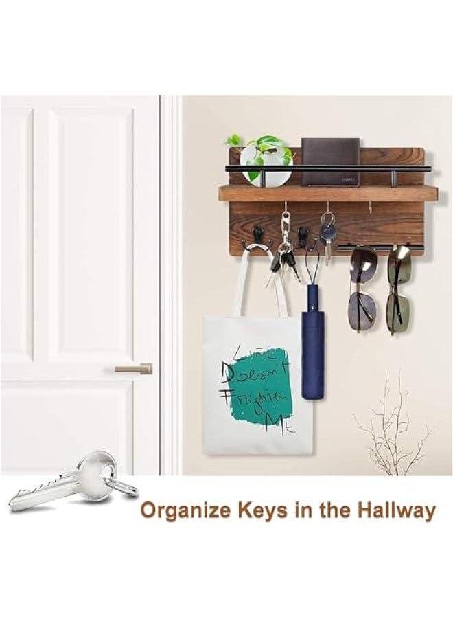 HOOKOR Durku Wall Mounted Key Holder/Hangers for Wall Decorative with 5 Key Hooks, Wooden Mail Rack Organizer with Shelf, Rustic Home Decor for Entryway Mudroom Hallway Office (Brown)  - Image 3