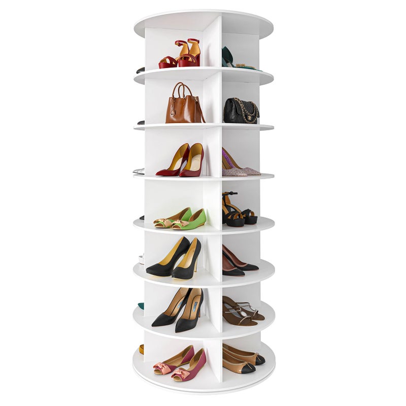 SpaceAid 7 Tier Rotating Shoe Rack Tower Spinning Shoe Display Lazy Susan Revolving 360 Shoe Rack Storage Round Carousel Vertical Handbag Rotate Shoes Closet Organization 7Tier White
