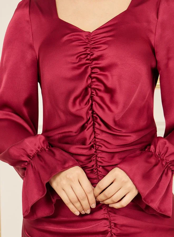 Styli Satin Ruched Dress