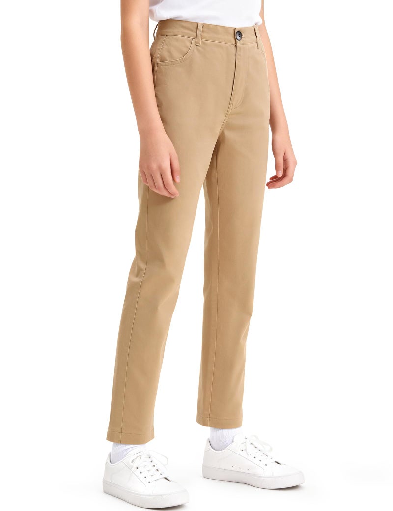 KEREDA Girls School Uniform Slim Fit Pants with Pockets, Elastic Waist, School Skinny Pants for Teen Girls Clothes 11-12 Years Khaki - Image 2