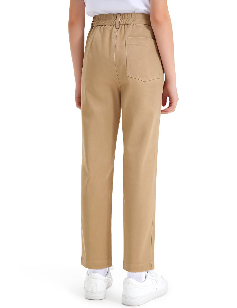 KEREDA Girls School Uniform Slim Fit Pants with Pockets, Elastic Waist, School Skinny Pants for Teen Girls Clothes 11-12 Years Khaki - Image 4