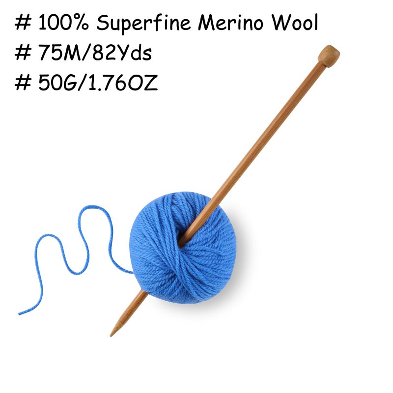 Gisimo 100% Merino Wool Yarn 3-Ply Luxurious and Soft Yarn for Hand Knitting & Crocheting (Blue,1Ball) - Image 3