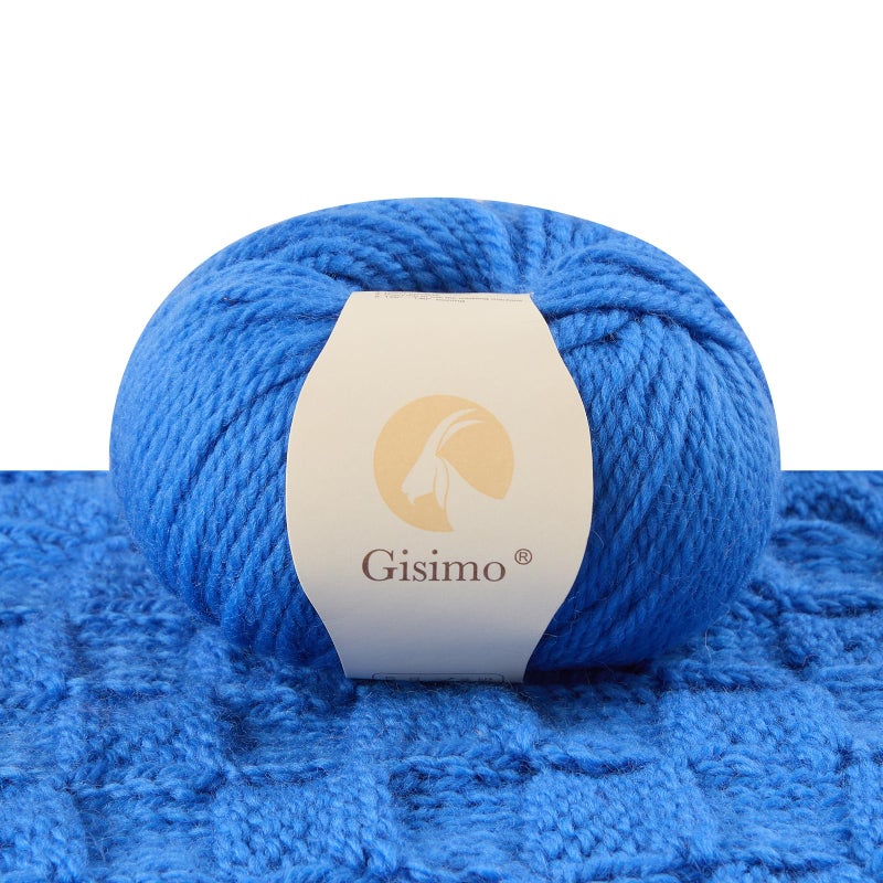 Gisimo 100% Merino Wool Yarn 3-Ply Luxurious and Soft Yarn for Hand Knitting & Crocheting (Blue,1Ball) - Image 1