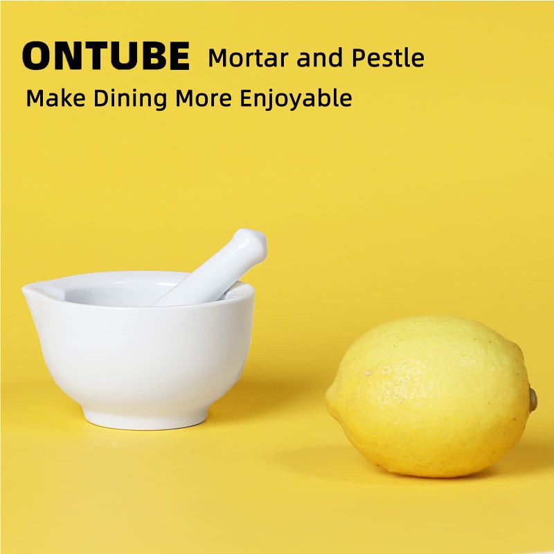 ONTUBE Mortar and Pestle Set, Ceramic Stoneware Spice Herb Grinder Pill Crusher Set (3.2 Inch) - Image 4