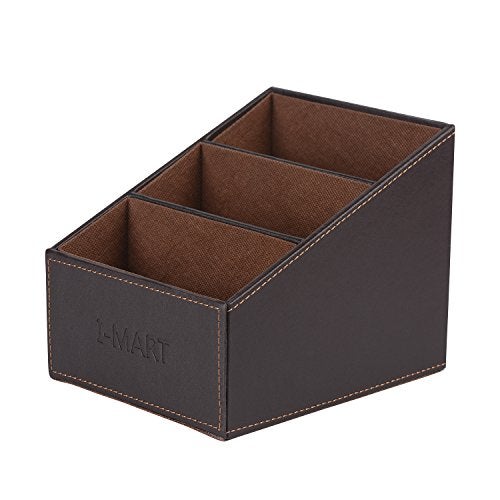 I-MART PU Leather Remote Control Holder Organizer with 3 Compartments, Stylish TV Remote Holder Caddy for Desk Nightstand Coffee Table and Media Accessory Storage (Brown) - Image 1