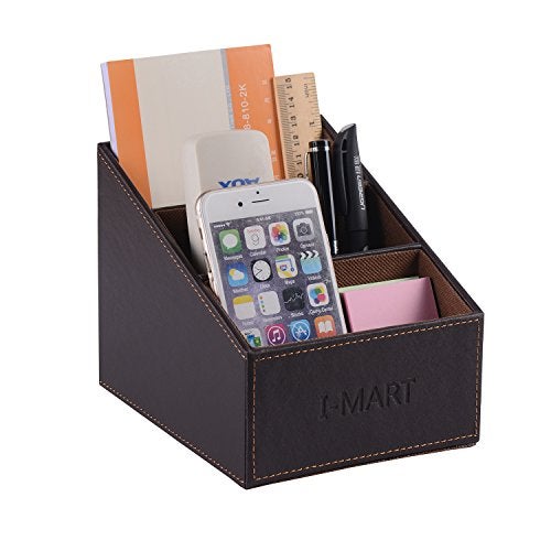 I-MART PU Leather Remote Control Holder Organizer with 3 Compartments, Stylish TV Remote Holder Caddy for Desk Nightstand Coffee Table and Media Accessory Storage (Brown) - Image 3