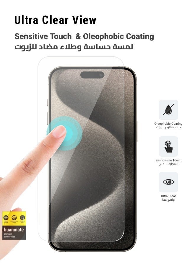 هووانميت قطعتان من واقي الشاشة من الزجاج المقوى لهاتف أبل آيفون 15 برو شفاف - Image 4