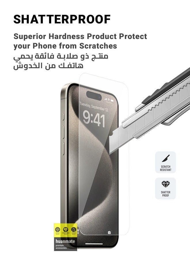 هووانميت قطعتان من واقي الشاشة من الزجاج المقوى لهاتف أبل آيفون 15 برو شفاف - Image 3