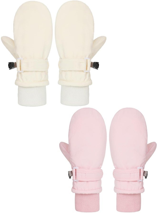 ENBAOHUI Baby Waterproof Mittens Threaded waterproof Mitten Fleece Lined Glove Kids Snow Ski Mitten for Boys Girls Pink&White 3-5T - Image 1
