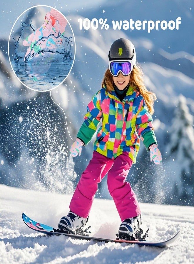 ENBAOHUI Baby Waterproof Mittens Threaded waterproof Mitten Fleece Lined Glove Kids Snow Ski Mitten for Boys Girls Pink&White 3-5T - Image 5