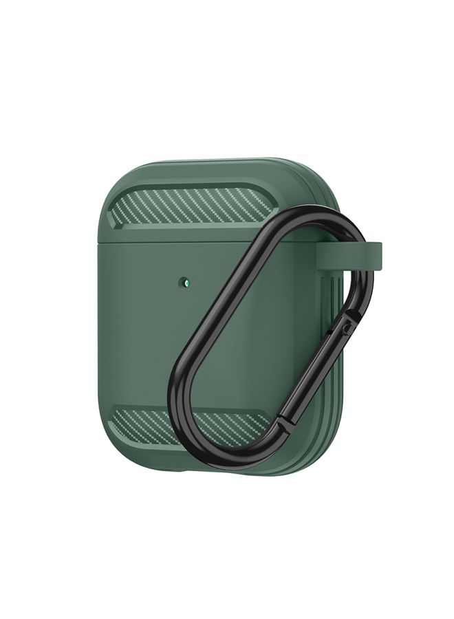 Raxoom Case Cover Wireless Earphones Shockproof Carbon Fiber Armor TPU Protective Case For AirPods 1/2 Green