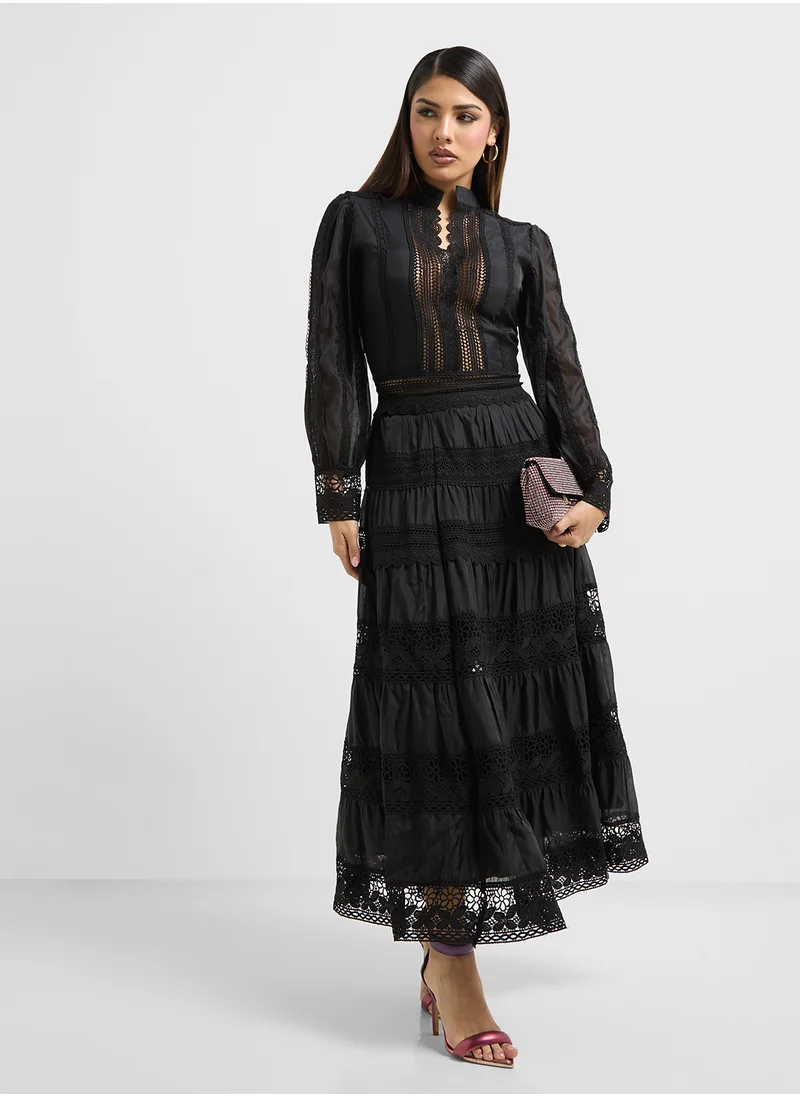Khizana Top & Skirt Set With Lace Trims