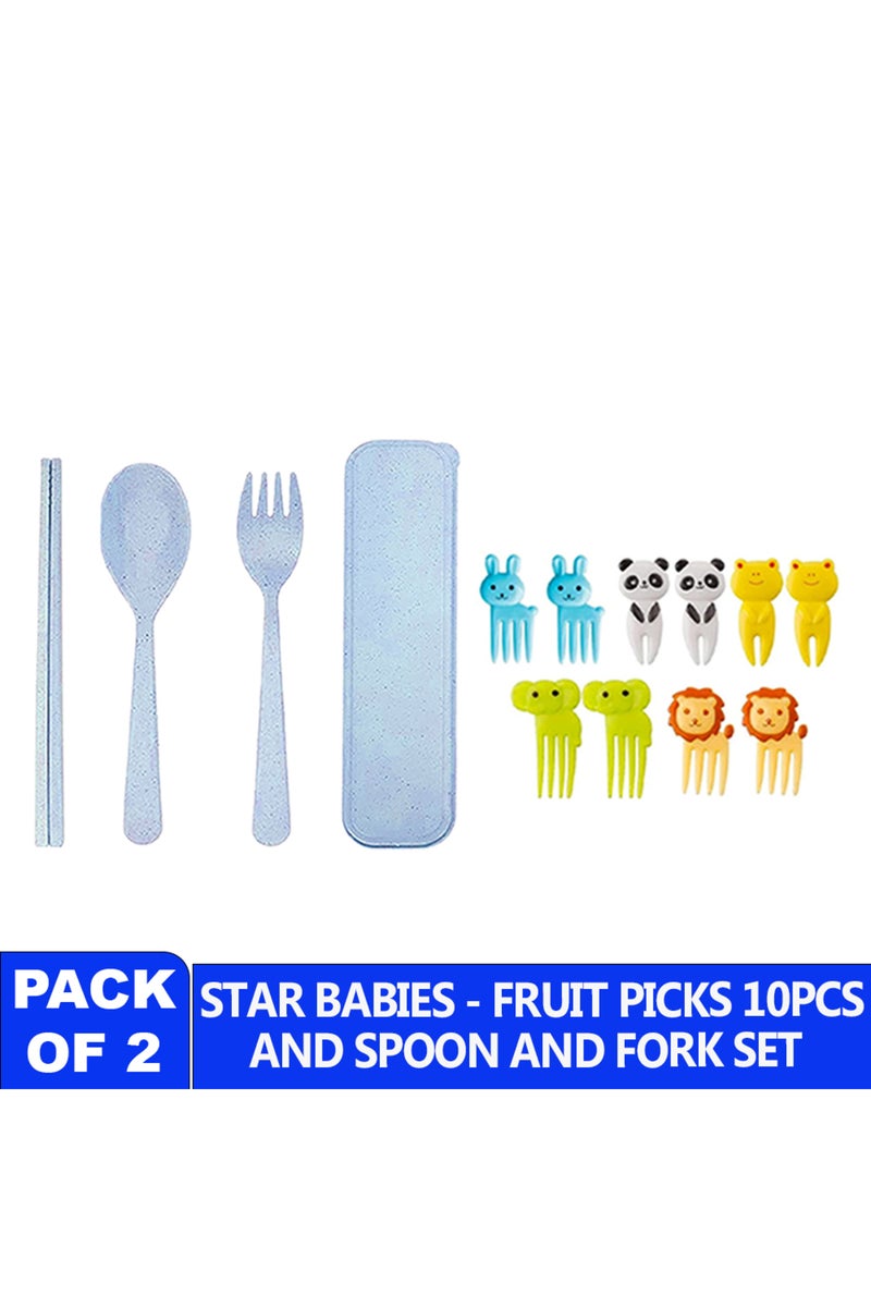 Star Babies combo -   Fruit picks (10 pcs) with organic cuttlery set Blue - Image 1