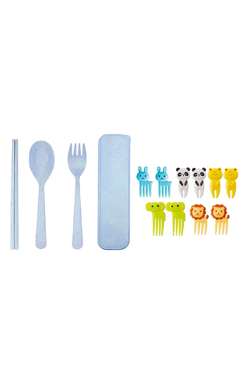 Star Babies combo -   Fruit picks (10 pcs) with organic cuttlery set Blue - Image 2