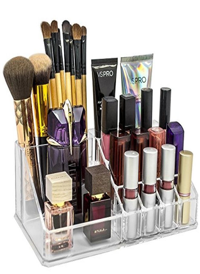 INOVERA (LABEL) - Plastic 16 Compartment Cosmetic Makeup Lipstick Storage Organizer Box ,Transparent ( 21.2L X 12.5W X 7.8H) - Image 1
