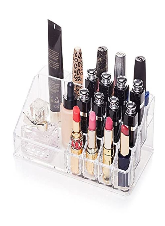 INOVERA (LABEL) - Plastic 16 Compartment Cosmetic Makeup Lipstick Storage Organizer Box ,Transparent ( 21.2L X 12.5W X 7.8H) - Image 1
