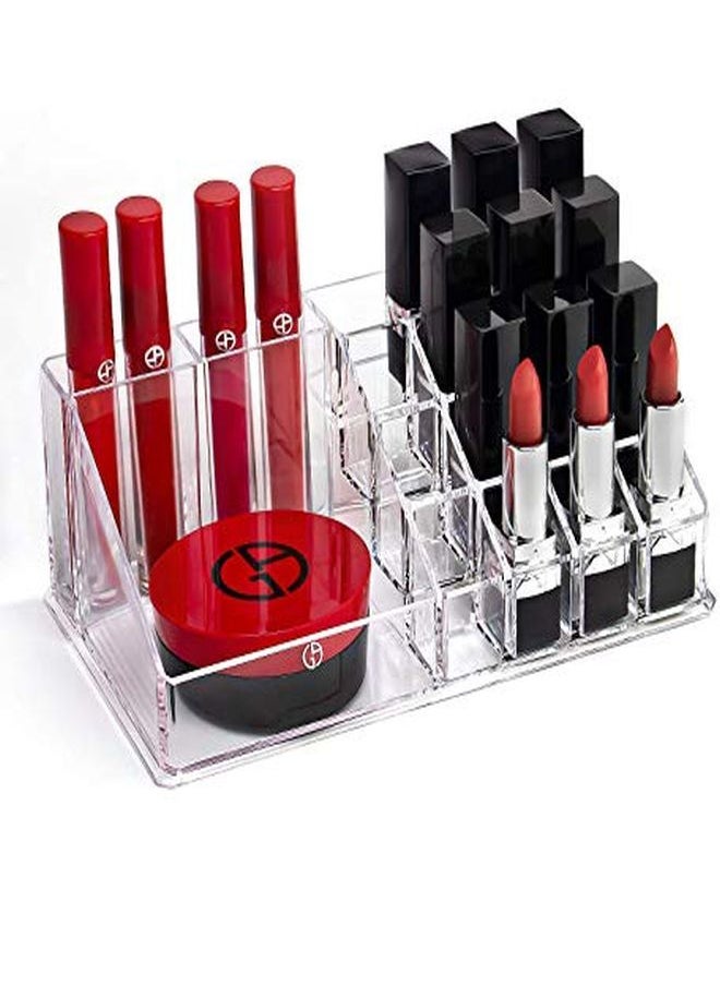 INOVERA (LABEL) - Plastic 16 Compartment Cosmetic Makeup Lipstick Storage Organizer Box ,Transparent ( 21.2L X 12.5W X 7.8H) - Image 1
