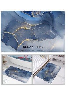 Gerenic Diatomaceous Earth Bath Door Floor Mat, Super Absorbent Non-Slip Shower Rug, Quick Drying Carpet to keep Bathroom Tub, Toilet Dry & Clean– Marbling Blue (60*90cm)  - Image 1
