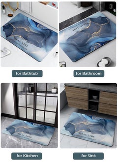 Gerenic Diatomaceous Earth Bath Door Floor Mat, Super Absorbent Non-Slip Shower Rug, Quick Drying Carpet to keep Bathroom Tub, Toilet Dry & Clean– Marbling Blue (60*90cm)  - Image 5