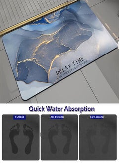 Gerenic Diatomaceous Earth Bath Door Floor Mat, Super Absorbent Non-Slip Shower Rug, Quick Drying Carpet to keep Bathroom Tub, Toilet Dry & Clean– Marbling Blue (60*90cm)  - Image 2
