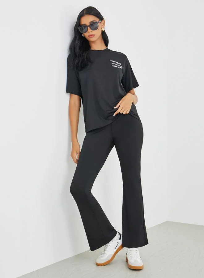Take Two Take Two Slogan Printed T-Shirt and Flared Leggings Co-Ords