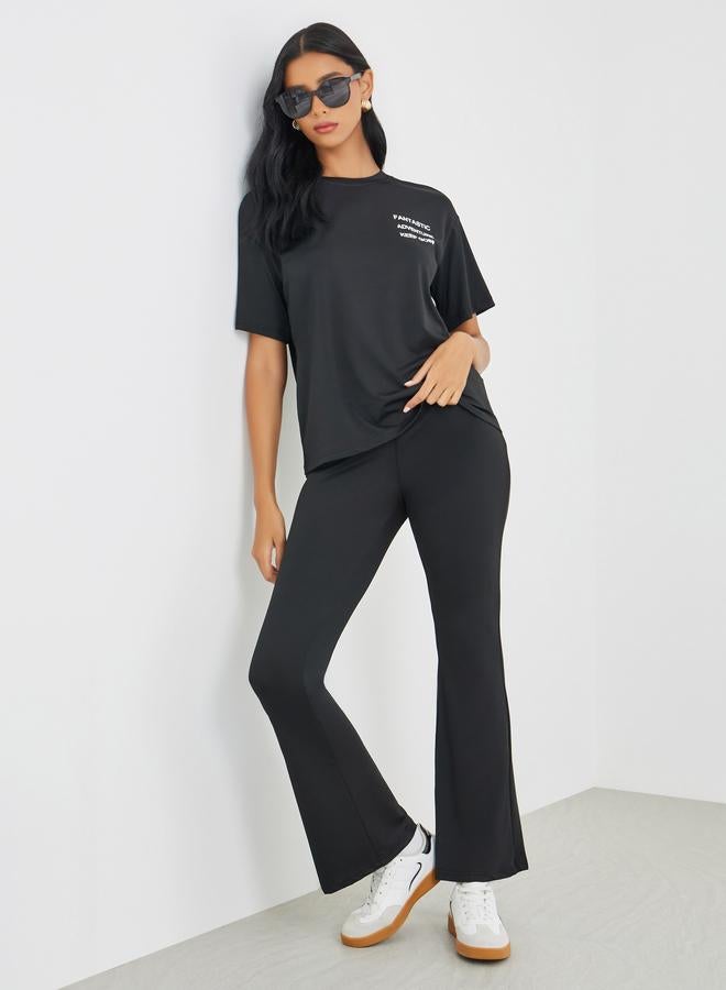 Take Two Slogan Printed T-Shirt and Flared Leggings Co-Ords - Image 1