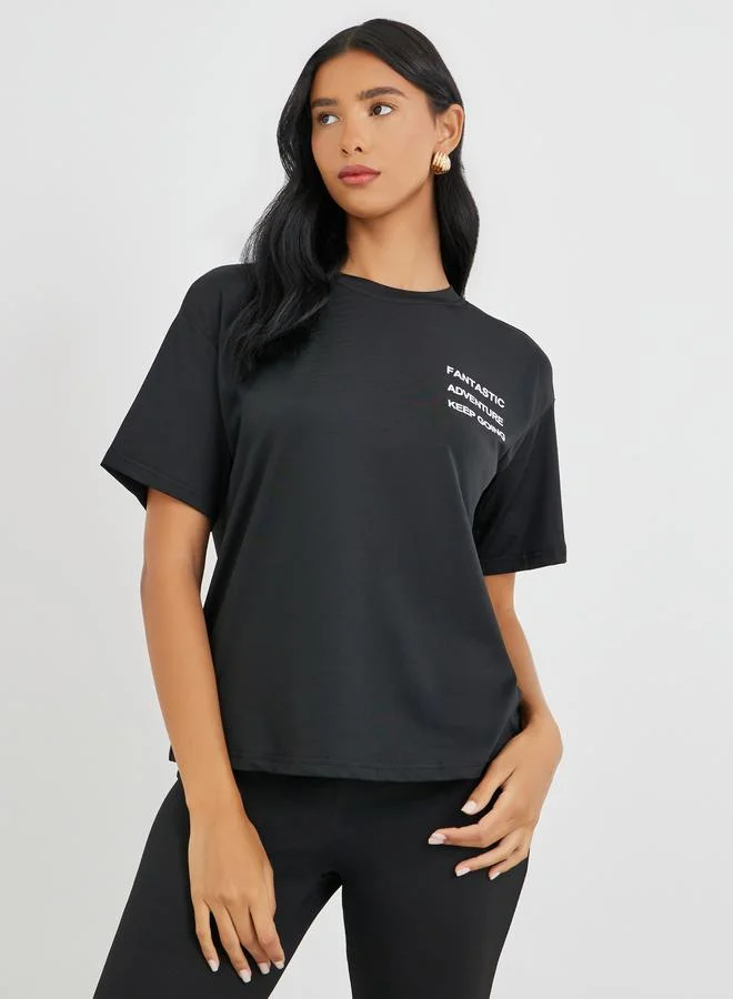 Take Two Take Two Slogan Printed T-Shirt and Flared Leggings Co-Ords