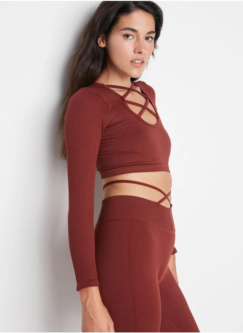 trendyol Ribbed Cut Out Detail T-Shirt Bra