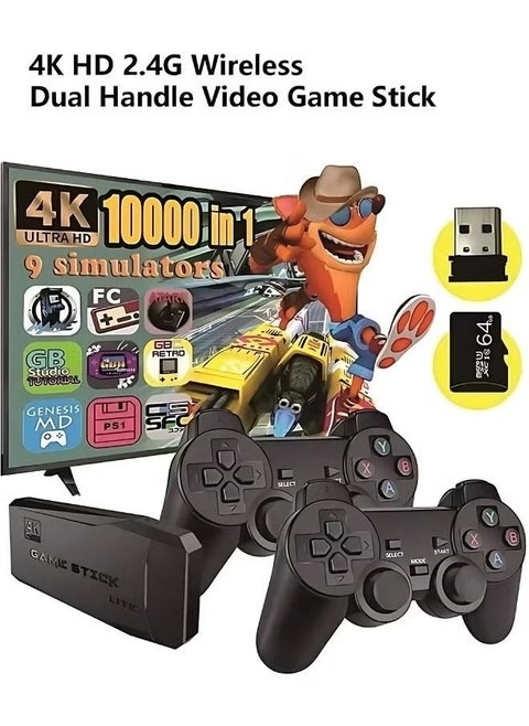 Retro Game Console Video Game Stick Lite 4K Upgraded 10000+ Games Classic 4K TV Game Console with 2.4G (64G) Wireless Controllers