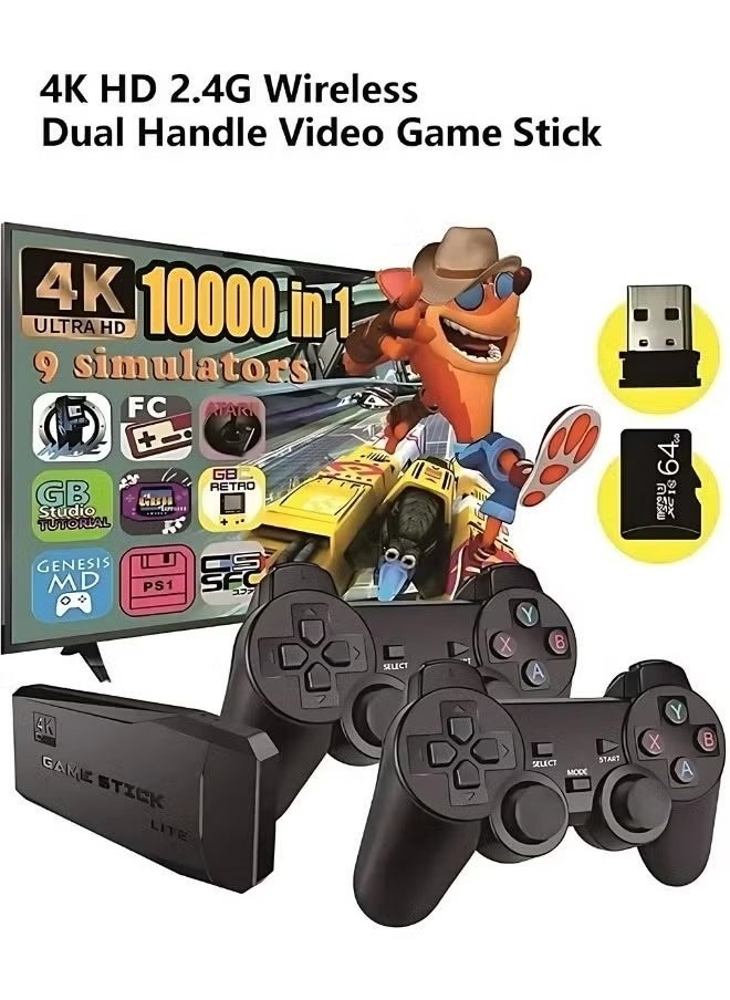 Generic - Retro Game Console Video Game Stick Lite 4K Upgraded 10000+ Games Classic 4K TV Game Console with 2.4G (64G) Wireless Controllers - Image 1
