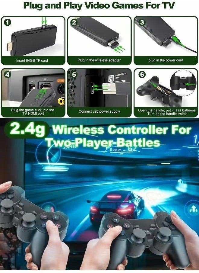 Generic - Retro Game Console Video Game Stick Lite 4K Upgraded 10000+ Games Classic 4K TV Game Console with 2.4G (64G) Wireless Controllers - Image 1