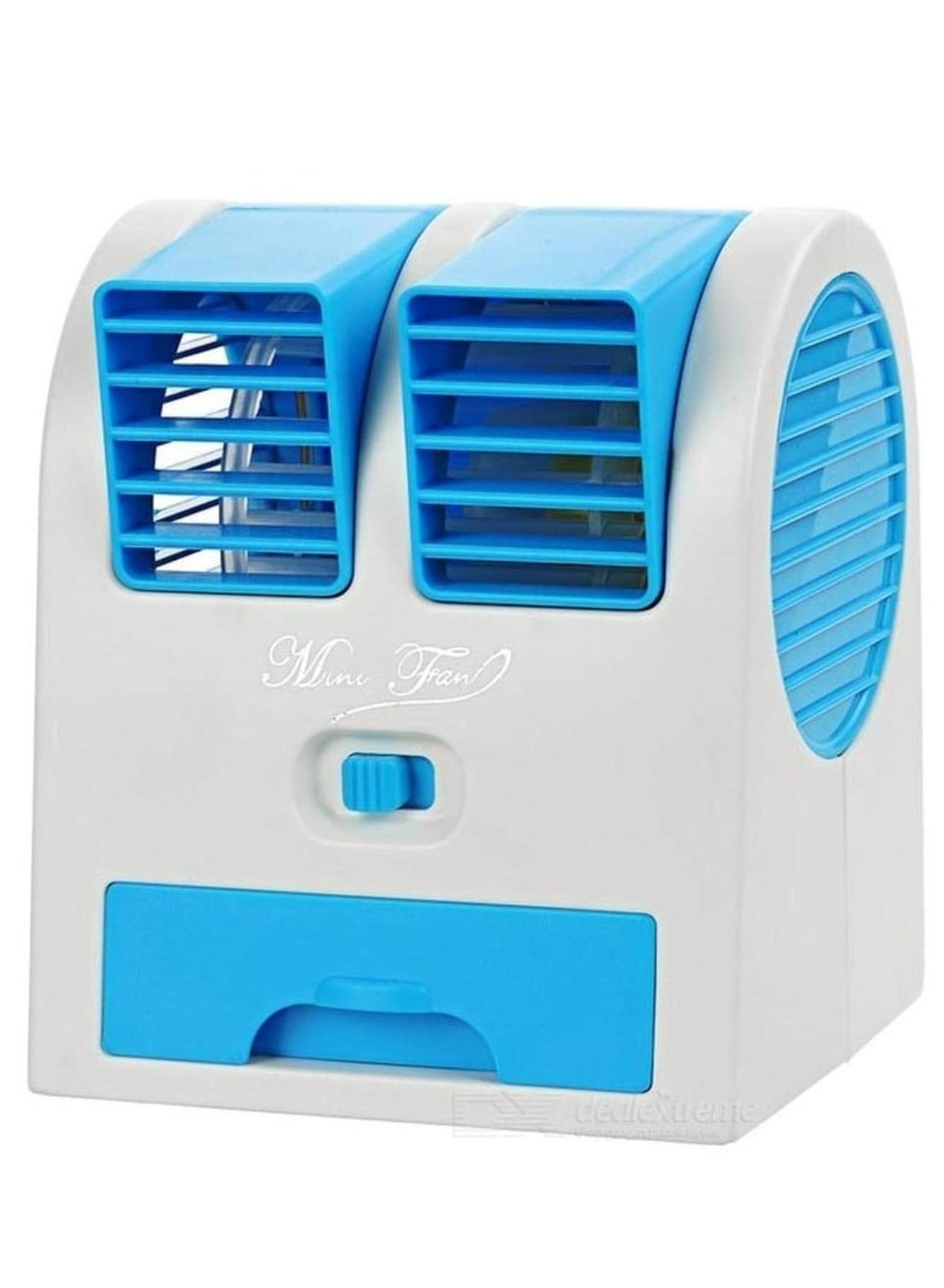 Mini Portable USB Dual Bladeless Fragrance Air Conditioner Cooling Fan Cooler with Water Storage Box Best for Office/Car/Home Compatible with Laptop, Power Bank, Adapter green/blue/ pink/purple/