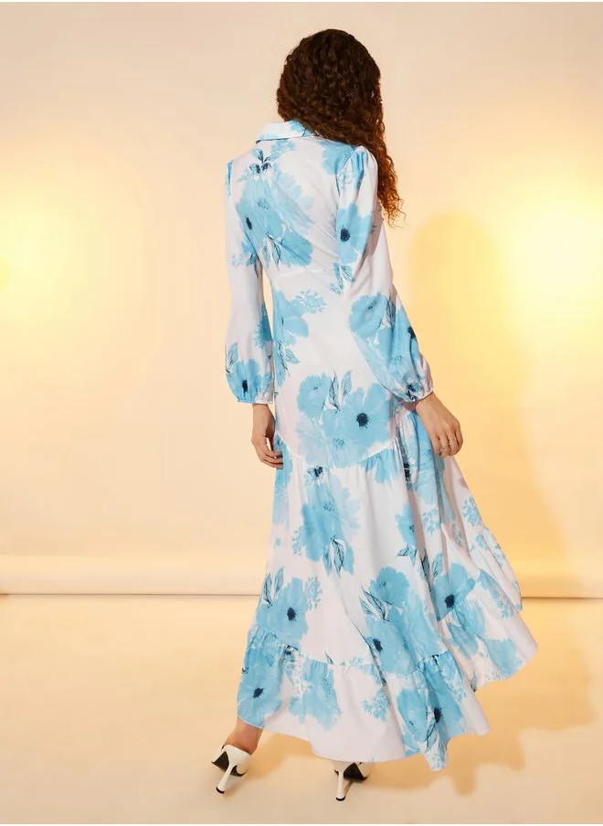 تايك تو Floral Print High-Low Hem A-Line Maxi Dress