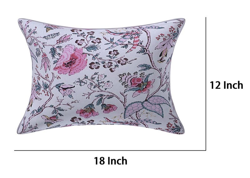Texstylers Floral Pure Cotton Set of 2 Pcs Jaipuri Print 12 x 18 Small Cushion Pillow Covers Baby Pink - Image 3