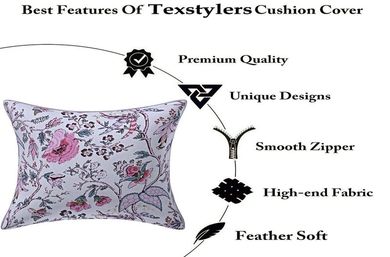 Texstylers Floral Pure Cotton Set of 2 Pcs Jaipuri Print 12 x 18 Small Cushion Pillow Covers Baby Pink - Image 4